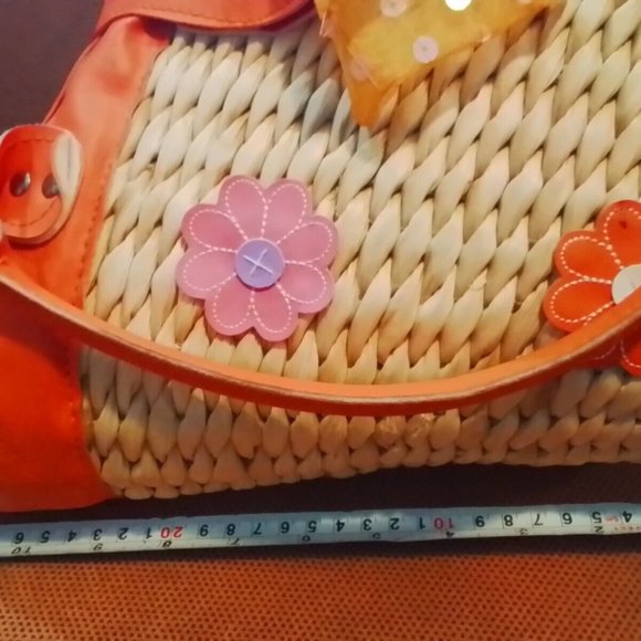 Basket Weaved Totebag 1960 S Orange Daisy Vintage Pz1 - Picture 6 of 8